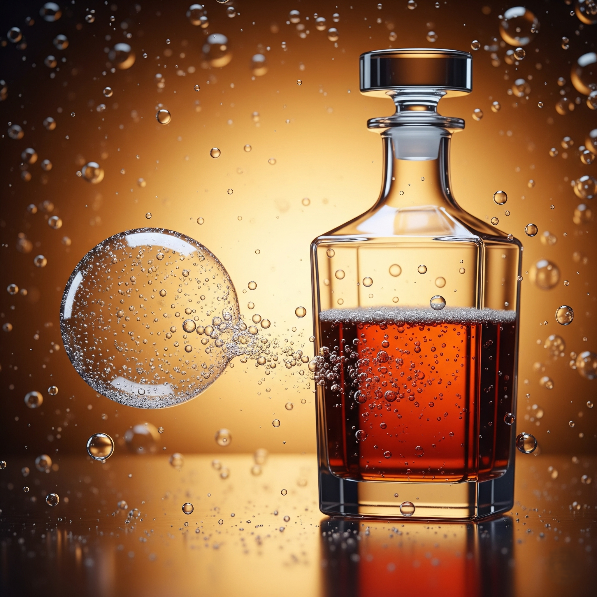 Bourbon decanter with a bubble next to it