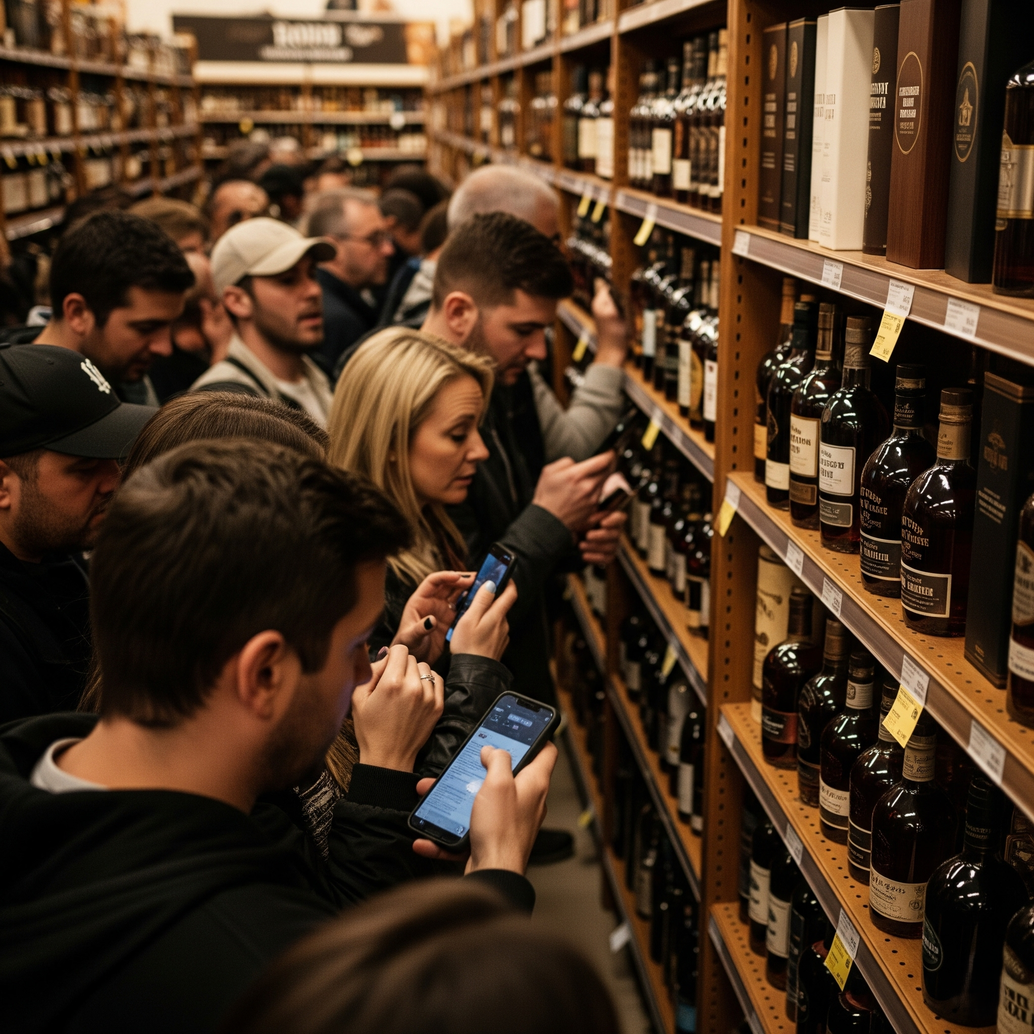 Bourbon isle of a liquor store extremely busy
