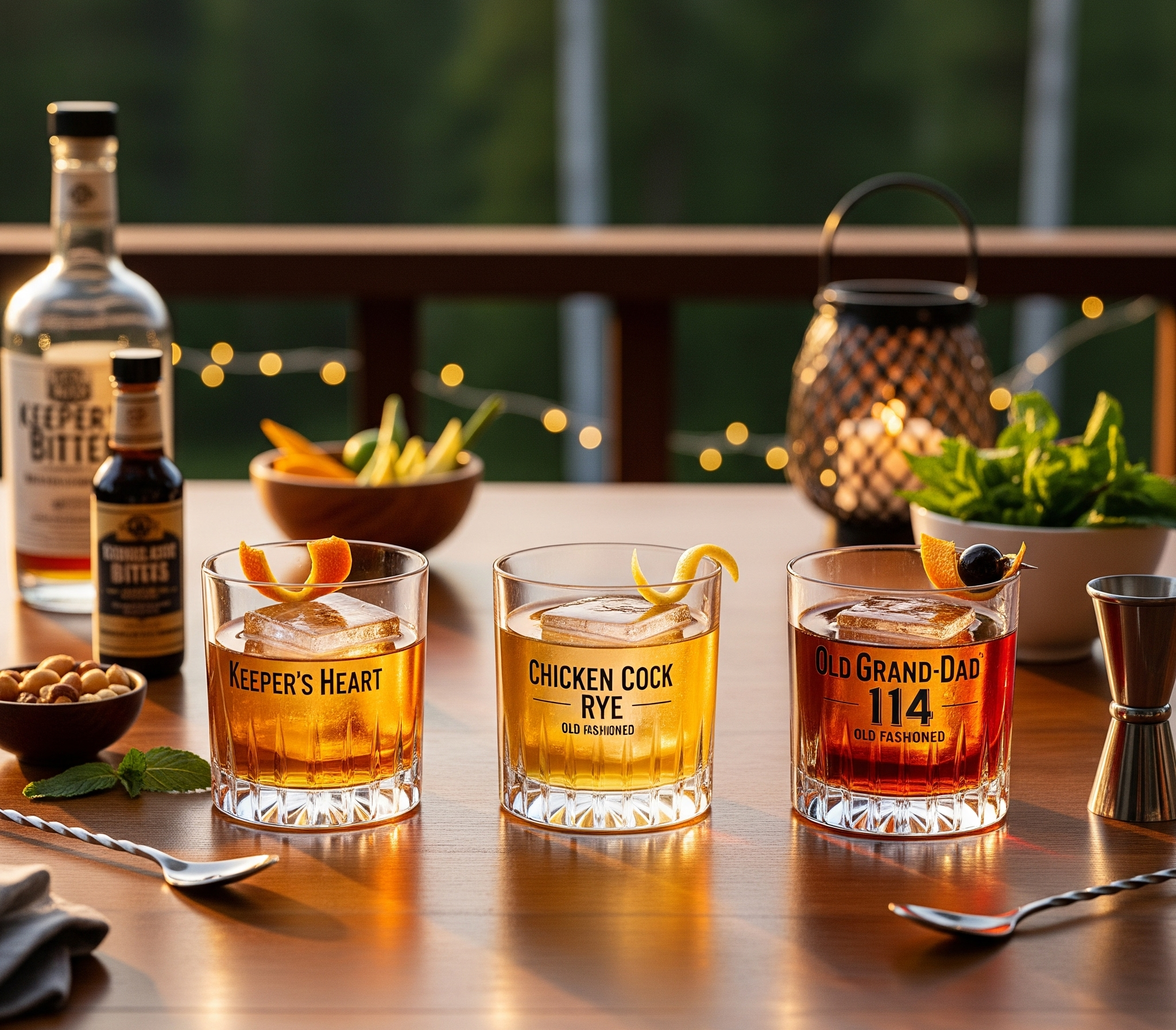 Old Fashioned Cocktails (Rye, Irish and Bourbon)