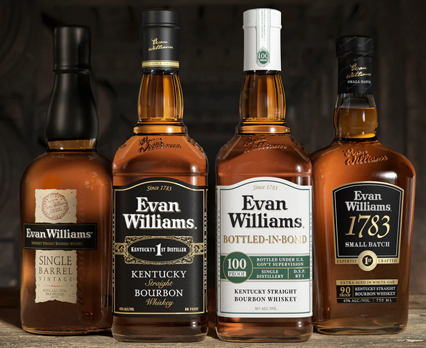 Evan Williams BIB, 1783, Black Label and Single Barrel Bourbons
